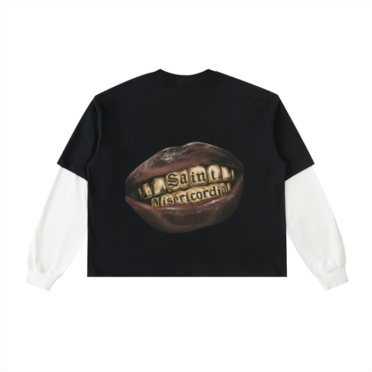 Layered Contrast Sleeve Cotton T-Shirt