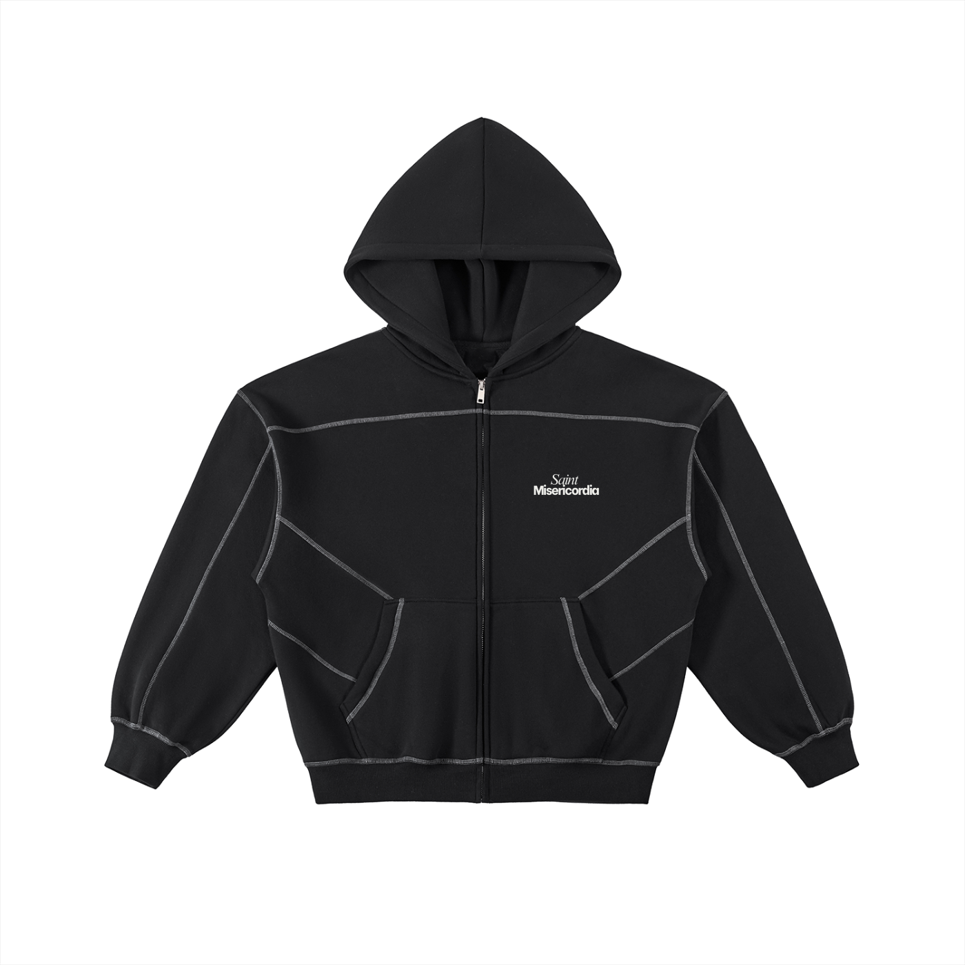 Contrast-Stitched Boxy Fleece Zip Hoodie